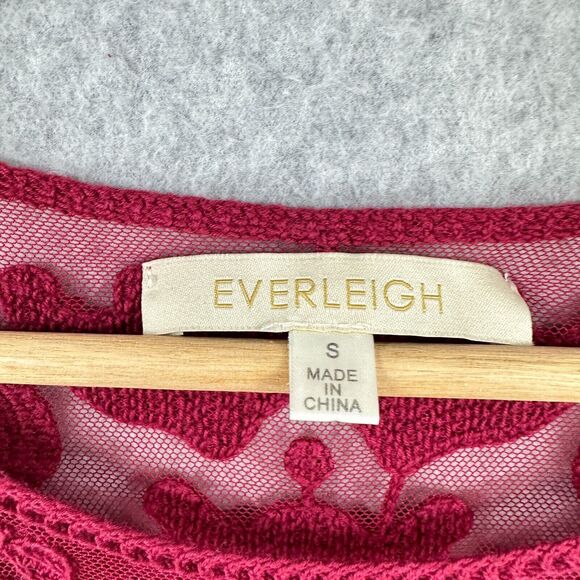 Everleigh Top Womens Small Maroon Red Lace Short Sleeve Sheer - Picture 7 of 8